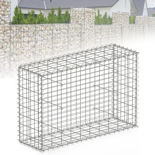 Image of Floordirekt Gabion Stone Basket Metal 100 x 80 x 30 cm Galvanised Wire Basket with Mesh Size 5 x 10 cm, Stone Wall as Garden Fence, Gabion Grid as Privacy Screen, Lenox