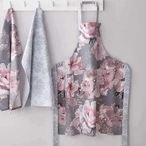 Image of Catherine Lansfield Dramatic Floral Apron Grey KT/46659/W/APR/GY