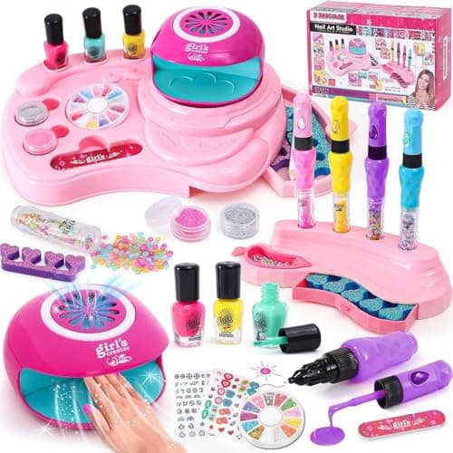 Image of Kids Nail Polish Sets for Girls Gifts 6 7 8 9 10 Years Old Nail Art Kit with 3-in-1 Nail Pen Nail Dryer Peel off Nail Varnish Nail Salon Pamper Set Birthday Presents Girls Toys Age 8-12