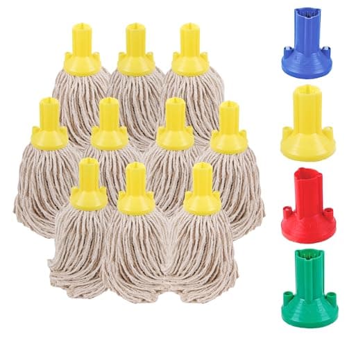 Image of Mop Heads Replacement, Colour Coded Self Threading Socket Cotton Mop Head PY (Pack of 10) (Yellow)
