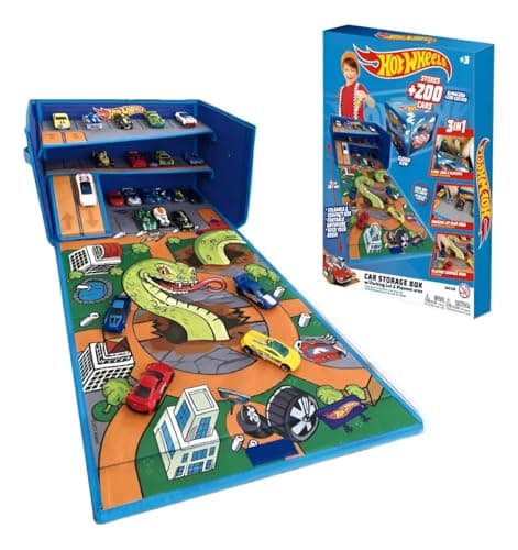 Image of Hot Wheels Cars Case Garage Box Playmat - 3-IN-1 Collapsible Car Toys Storage Box with Speed Roads I Toy Car Storage (Cars Not Included)
