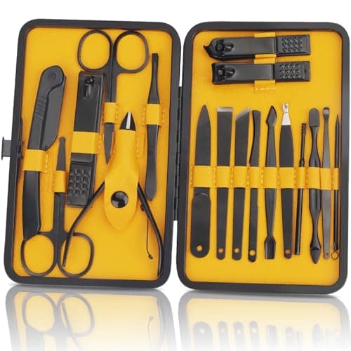 Image of OWill Manicure Set, 18pcs Nail Clippers Pedicure Kit with PU Leather Case Nail Care Kit Professional Tools Gift for Women Wife Girlfriend Parents (Yellow)