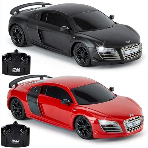 Image of CMJ RC Cars Twin Pack: Officially Licensed Red & Black Audi R8 GT – Radio Controlled RC Car Boys Girls Toys 1:24 scale, 2.4Ghz