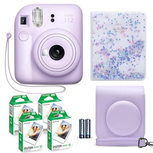 Image of Fujifilm Instax Mini 12 Lilac Purple Camera + Film Value Pack (40 Sheets) + Shutter Accessories Bundle, Incl. Carrying Case & Quicksand Beads Photo Album