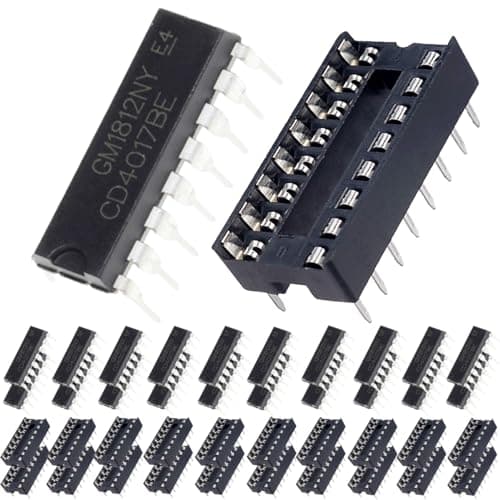Image of DAOKAI CD4017 DIP Counter IC Counter CD4017BE CMOS Decade Counter Divider DIP-16 Controller with DIP-16 IC Socket for Arduino Electronic Experiment DIY(pack of 20)