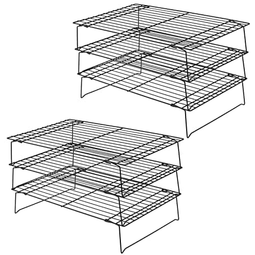 Image of HAKZEON 2 Set 3-Tier Black Cooling Rack, Baking Cooling Racks, Stackable Baking Wire Racks Non-Stick Grilling Cooling Tray Foldable Drying Cooler Stand for Biscuits, Cakes, 40 x 25 x 22cm