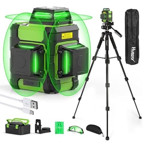 Image of Huepar 360° Laser Level with 1.3m Tripod, Self Leveling Rechargeable Lazer Level for Construction and Picture Hanging, with Pluse Mode for Outdoor, Hard Carry Case, 50" Tripod, Glasses, Target Plate