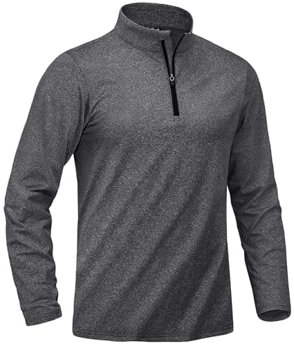 Image of KEFITEVD Fleece Tops for Men Quarter Zip Long Sleeve Winter Thermal Shirt Lightweight 1/4 Zip Pullover,Dark Grey,L