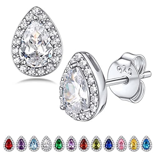 Image of Bestyle Women's Earrings 925 Sterling Silver Stud Earrings White Diamond Earrings April Birthstone Studs Teardrop Cubic Zirconia Hypoallergenic Ear Jewellery Gifts