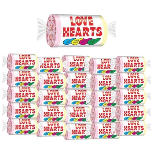 Image of Pack of 30 Love Heart Mini Rolls Candy Sweets for party bags, wedding favours, cake toppers, wedding sweet trolleys, Valentines Day, Retro Love Heart Sweets