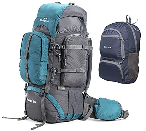 Image of Tripole Walker 65L Hiking Backpack with Laptop Compartment – Waterproof Travel Rucksack for Women and Men with Internal Frame & Rain Cover, 17” Laptop Section, Sea Green