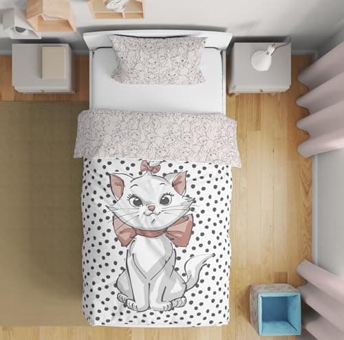 Image of Disney Marie Aristocats Single Duvet Cover Set – 100% Cotton Reversible Kids Bedding with Pillowcase – Girls Bedroom Set – Official Princess Cat Design – Soft, Breathable & Machine Washable