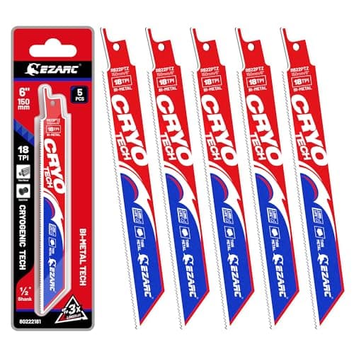 Image of EZARC Reciprocating Saw Blades 150mm 18TPI, Bi-Metal Saw Blades with Cryo Tech, Sabre Saw Blades for Thin Metal Cutting 5-Piece R622PMZ