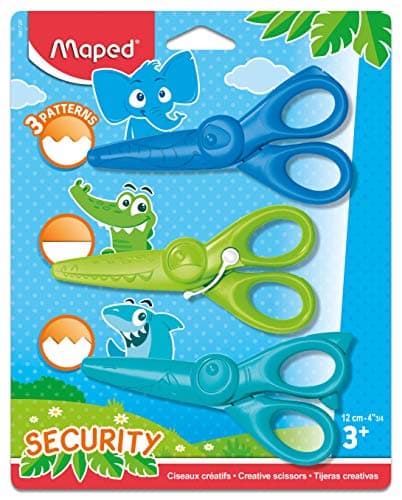 Image of Maped Kidicraft Childrens Safety Craft Scissors (Pack of 3) Zig Zag, Curves & Straight Cut