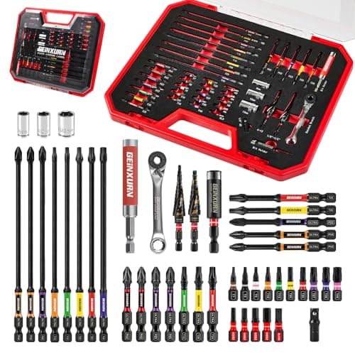 Image of Geinxurn 44Pcs Screwdriver Bits Set, Include Impact Driver Bits, Mini Wrench, Step Drill, Metric Socket Impact Bit Holder and Socket Drive with Red Tool Box for Home Repairs DIY