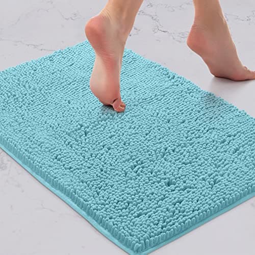 Image of LuxUrux Bath Mat-Extra-Soft Plush Bath Shower Bathroom Rug, 1'' Chenille Microfiber Material, Super Absorbent Shaggy Bath Rug (Spa Blue, 42 x 60 cm)