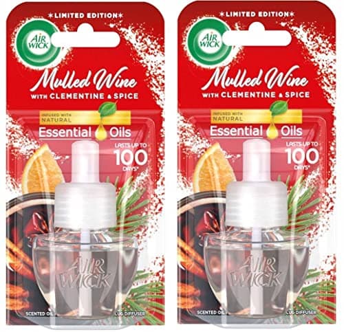 Image of Air Wick Plug in Diffuser Refill, Mulled Wine, Pack 2 x 19ml, Long Lasting Fragrance, Lasts up to 200 days, Plug in Air freshener