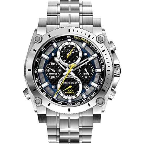 Image of Bulova Precisionist Chronograph Men's UHF Watch with Black Dial Analogue Display and Silver Stainless Steel Bracelet 96B175