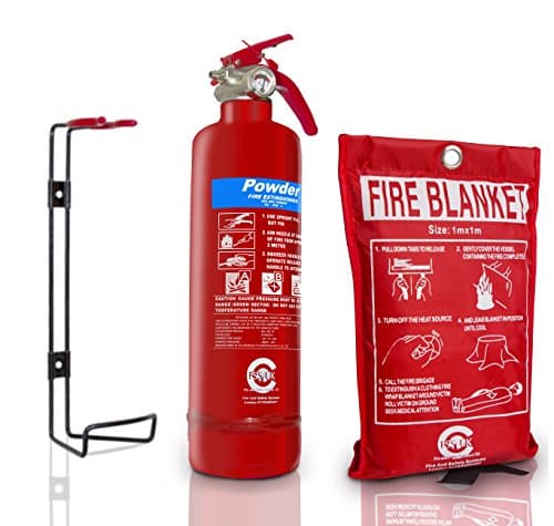 Image of Premium FSS UK 1 KG ABC Dry Powder BSI KITEMARKED FIRE Extinguisher with CE Marked FIRE Blanket. Ideal for Homes Boats Kitchen Workplace Offices Cars Vans Warehouses GARAGES Hotels Restaurants