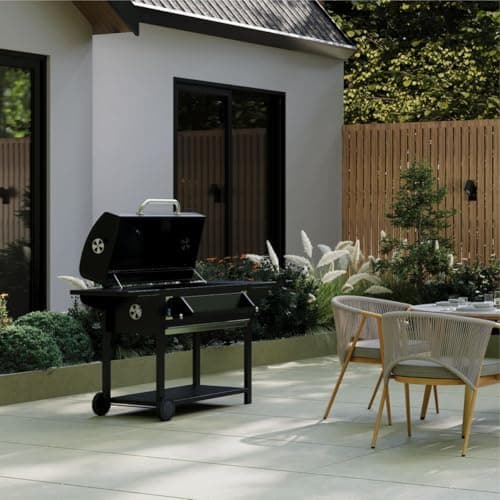 Image of CHARLES BENTLEY ottimo 635 Charcoal BBQ With Built-In Thermometer, Dual Side Tables, Hanging Storage Basket, Adjustable Charcoal Height & Removable Ash Tray, Enamel Coated Steel (164x108cm)