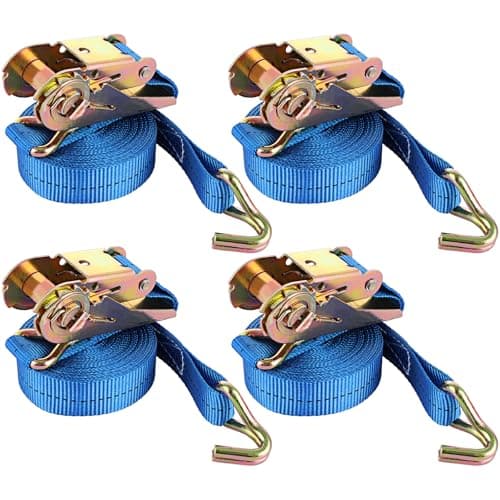 Image of ASelected 4X800Kg Heavy Duty Ratchet Tie Down Straps,2.5Cm X 5M Strap With J-Hooks,Lashing Straps Load Securing Straps For Trailer Motorcycle Luggage Cargo Transportation Vans Moving Appliances(Blue)