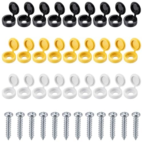 Image of TIESOME 96 Pcs Number Plate Screw Caps, License Plate Fixing Kit Includes 24 Black, White, Yellow & Self Tapping Screws, Universal Car License Plates Fasteners, Anti-Loosening Caps, Quick Install