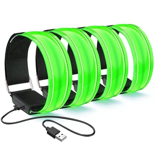 Image of flintronic Rechargeable LED Armband 4 Packs Flashing Reflective Running Lights Safety Sport Armband USB Rechargeable Unisex for Night Running, Jogging, Outdoor Sports, Climing(Green)