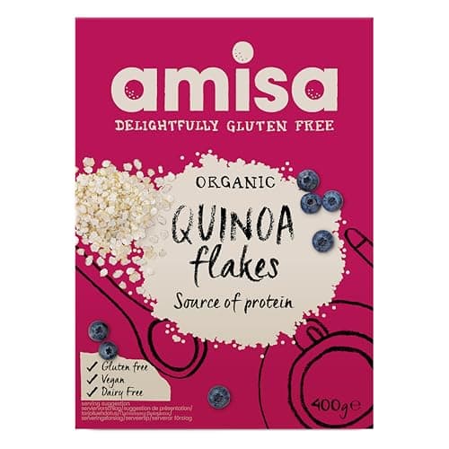 Image of Amisa Organic Gluten-Free Quinoa Flakes, 400g - Certified Gluten Free & Suitable for Vegans - Source of Protein - Ideal for Healthy Breakfast Cereal