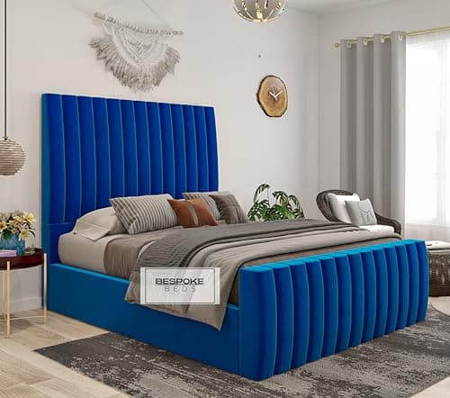 Image of Upholstered King Size Bed | Ottoman Bed Frame | Fabric Bed Frame - Plush & Naple Velvet (Navy Blue Plush Velvet, 5FT King Size)