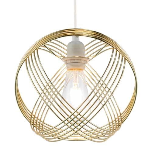 Image of Modern Ornate Polished Plated Gold Spherical Pendant Light Shade with 4-Ring Metal Wrap Design | 25cm Diameter | for E27 E14 B22 by Happy Homewares
