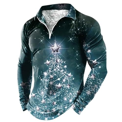 Image of Christmas Shirt Zip Polo Shirt Men's Golf T-Shirt Business Long Sleeve Christmas Jumper Winter Sweatshirt Xmas Party Streetwear, A Green, M