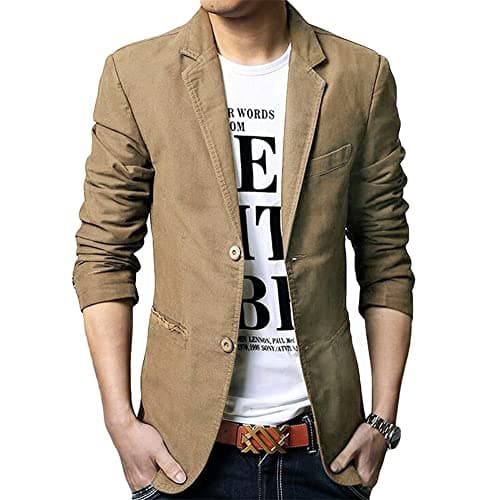 Image of Allthemen Fashion Men's Suit Jacket Slim Cotton Thin Casual Two Buttons Blazer Coat Outwear, S, Khaki