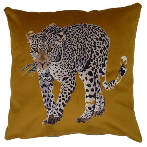 Image of Soft Velvet Feel Leopard Cushion Cover in Ochre Gold 45cm x 45cm (18")