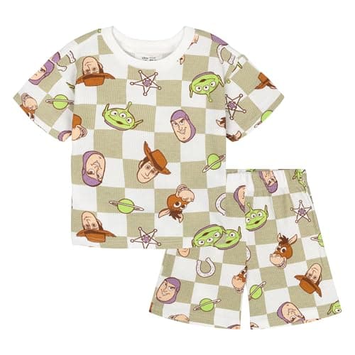 Image of Disney Mickey Mouse Donald and Simba Duck Waffle Knit T-Shirt Set, Toy Story, Sage Green/Cream, 12 Meses