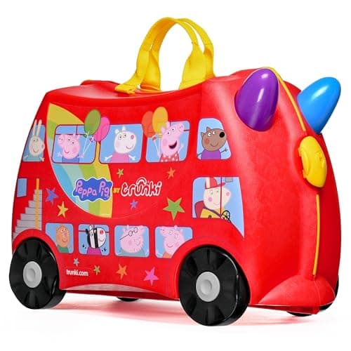 Image of Trunki x Peppa Pig Ride-On Kids Suitcase - Carry-on Approved Kids Luggage, 18L Kids Travel Bag, Kids Suitcases on Wheels for Girls and Boys, Lightweight Cabin Hand Luggage with Tow Strap