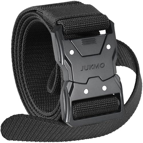 Image of JUKMO Quick Release Tactical Belt, Military Work 1.5" Nylon Web Hiking Belt with Heavy Duty Seatbelt Buckle (Medium-for Waist 36"-42" (Length 49"), Black)