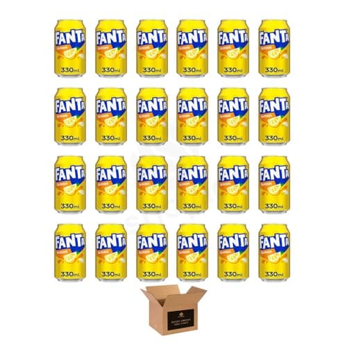Image of Fanta – Original Fruit Flavoured Sparkling Fizzy Soft Variety Drinks, Cans Bottles | Orange, Lemon, Fruit Twist, Pineapple & More | Regular & 0 Sugar | (Cans 24 pack- 330ml, Lemon)