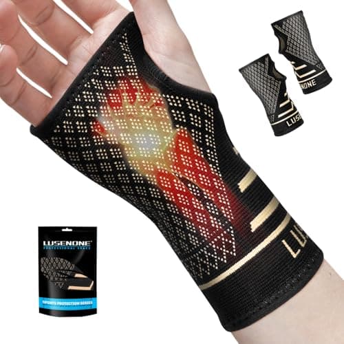 Image of 2 Pack Copper Wrist Supports for Carpal Tunnel, Wrist Brace for Women Men, Compression Wrist Support for Tendonitis, Arthritis, RSI, Sprains, Pain Relief, Sport, Gym, Left/Right Hand Brace, M