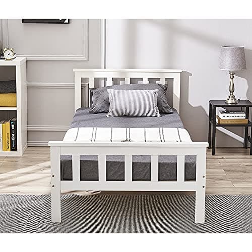 Image of Panana White 3FT Wooden Pine Shaker Bed | Slatted Base Solid Wood Construction for Bedroom Furniture (White, Single)