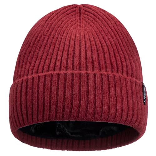 Image of Ocatoma Beanie for Men Women Winter Cuffed Hat with Warm Lining Soft Ski Hat Unisex Cap Gifts for Men Women Wine red