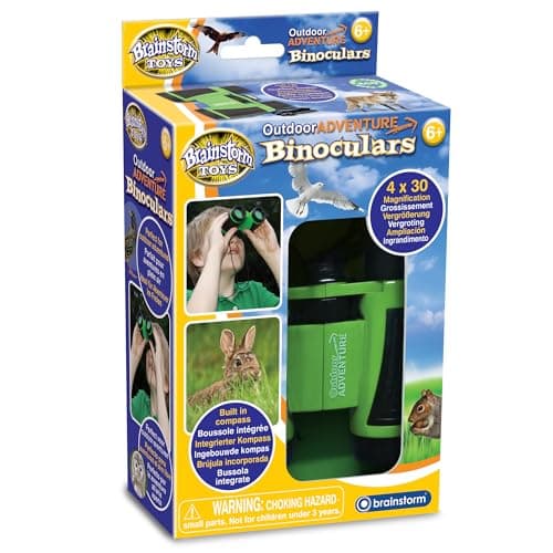 Image of Brainstorm Toys Kids Outdoor Adventure Binoculars – 4x Magnification, Pocket-Size with Built-In Compass, Perfect for Nature Exploration and Outdoor Fun