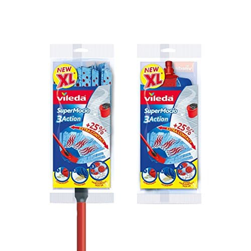Image of Vileda SuperMocio 3Action XL Mop with Extra Refill, Red/Grey/Blue, 15 x 6 x 117 cm