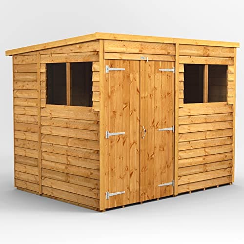 Image of Powersheds High Grade Premium Pent Overlap Wooden Shed with Double Door, Security Features, Door & Window Flexibility, made from Extra Thick Timber