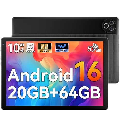 Image of MUISOO Android 16 Tablet, 10.4 inch Tablet, 20GB RAM 64GB ROM(1TB TF Expand), 5MP+8MP Camera, WiFi 6, BT5.4, 1280 * 800 IPS, 5000mAh, Dual Speakers Pad PC Tablets, Black
