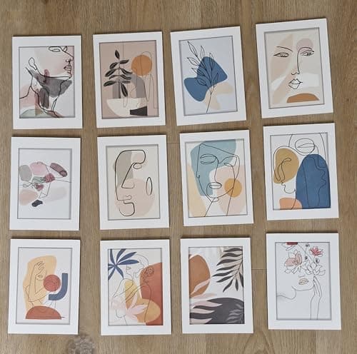 Image of Set 12 Abstract Decorative Wall Art Pictures on Wooden Boards 20cm x 15cm each