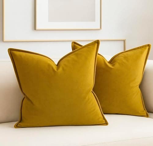 Image of Luxury Velvet Cushion Covers – Soft Decorative Throw Pillowcases for Sofa, Bed, or Chair (Set of 2) (Mustard, 50 x 50cm (Pack of 2))