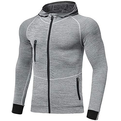 Image of MakingDa Mens Hoodies Zip Up Running Jacket Hooded Breathable Tracksuit Top Lightweight Sweatshirt Comfy Gym Clothes for Jogging Work Out-Light Grey-XL