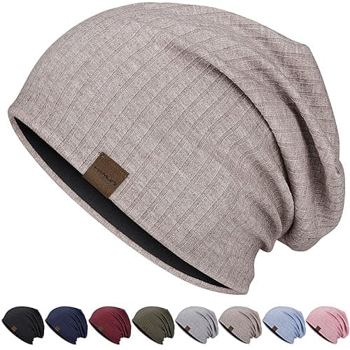 Image of HAMUNI Slouchy Beanie Hip-Hop Soft Lightweight Running Beanie Hat Breathability & Elasticity Adult Dwarf Hats Chemo Cap Skull Cap for Men Women (Khaki)