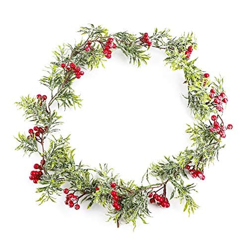 Image of Red Berry Christmas Garland with Pine Cone Garland Artificial Garland,160cm Seasonal Artificial Rustic Snowy Pine Needle for Indoor Outdoor Garden Xmas Party Decor