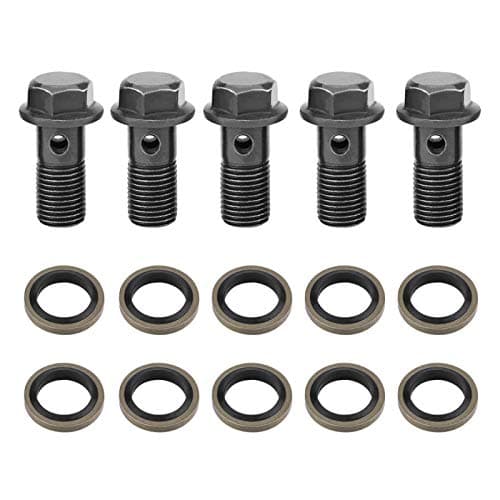 Image of for Brake Caliper Banjo Bolts - Professional Flexible Rubber Brake Hose with 10Mm Banjo Fittings 5Pcs Motorcycle Banjo Bolts & Washers Replacement for Brake Caliper Master Cylinder M10 X 1.25Mm